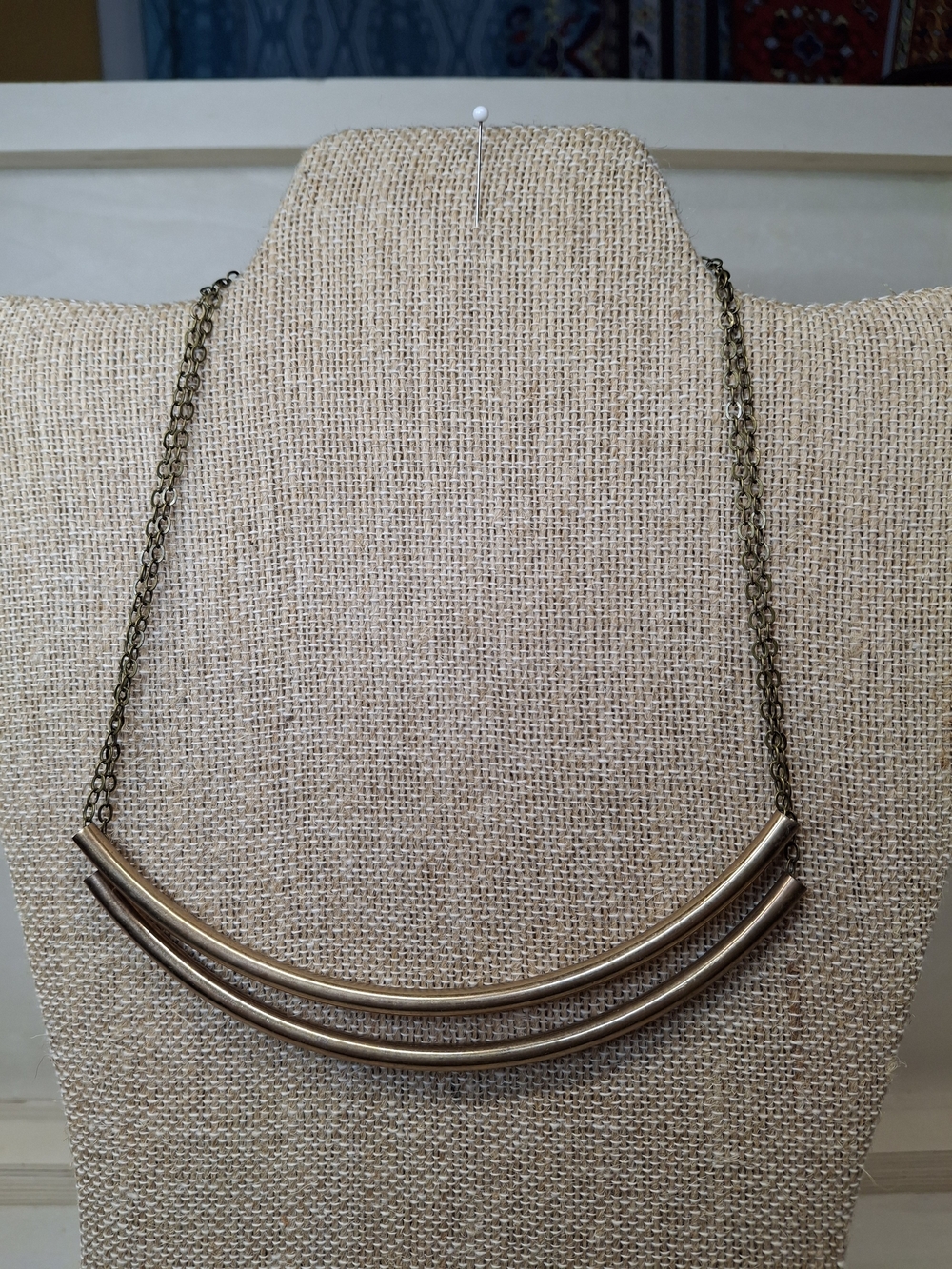 Vintage-Inspired Double Arc Pendant Necklace - Bronze